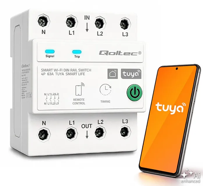 Three phase 63A relay for DIN rail 3P+N Timer