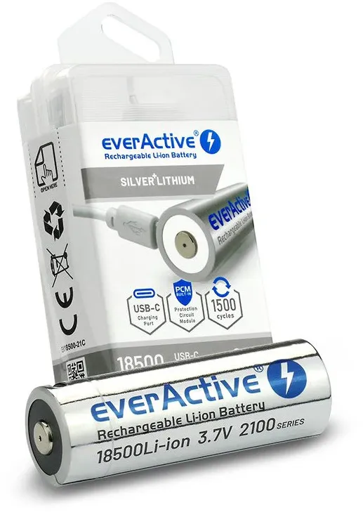 Rechargeble battery 18500 3,7V Li-ion 2100 mAh USB-C