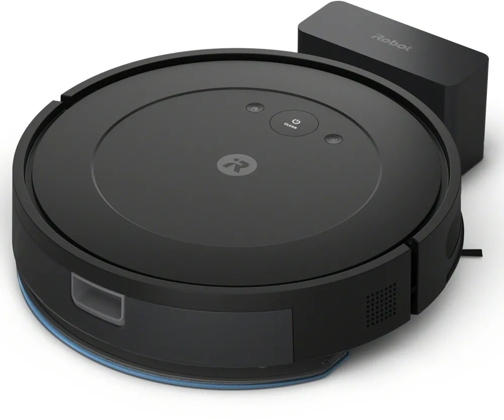 iRobot Aspirator si mop robot (2 in 1) Roomba Combo Essential Y011040, Sistem de curatare in 4 pasi, dotat cu Wifi, accepta comenzi vocale, aplicatie intuitiva iRobot, navigatie giroscopica, autonomie de pana la 120 de minute, Negru