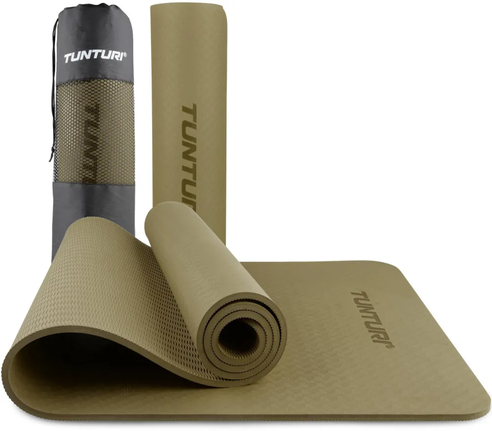Saltea de fitness Tunturi  Yogamat 8mm , Verde Militar + geanta de transport