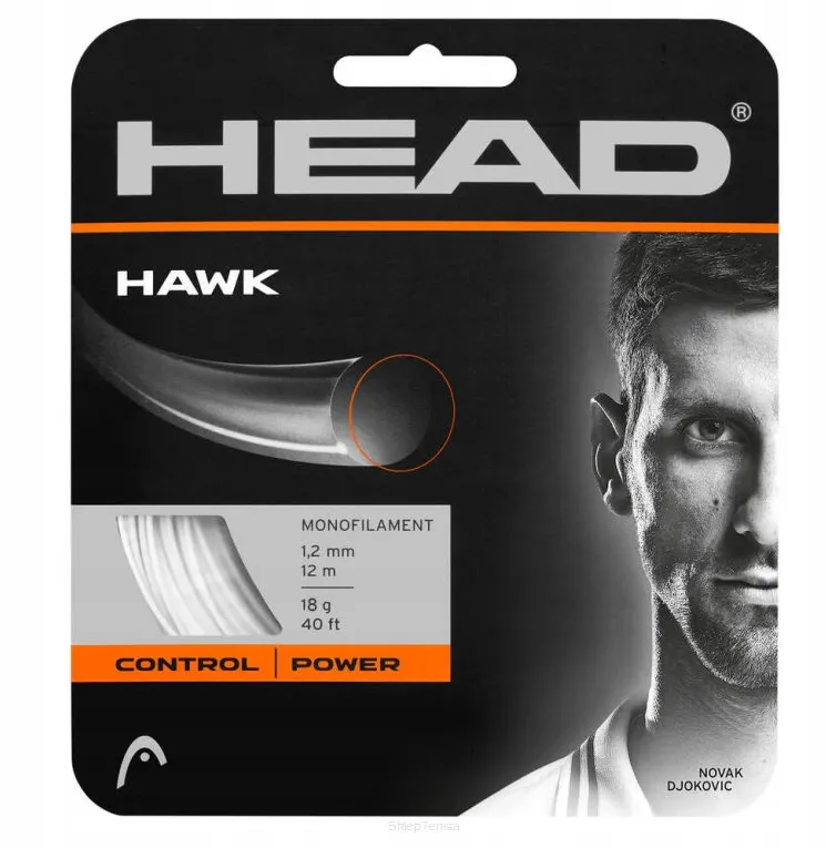Snur tenis, HEAD, Alb, 1.20mm/12m, Hawk Monofilament Poliester Crystal Core Control+Power