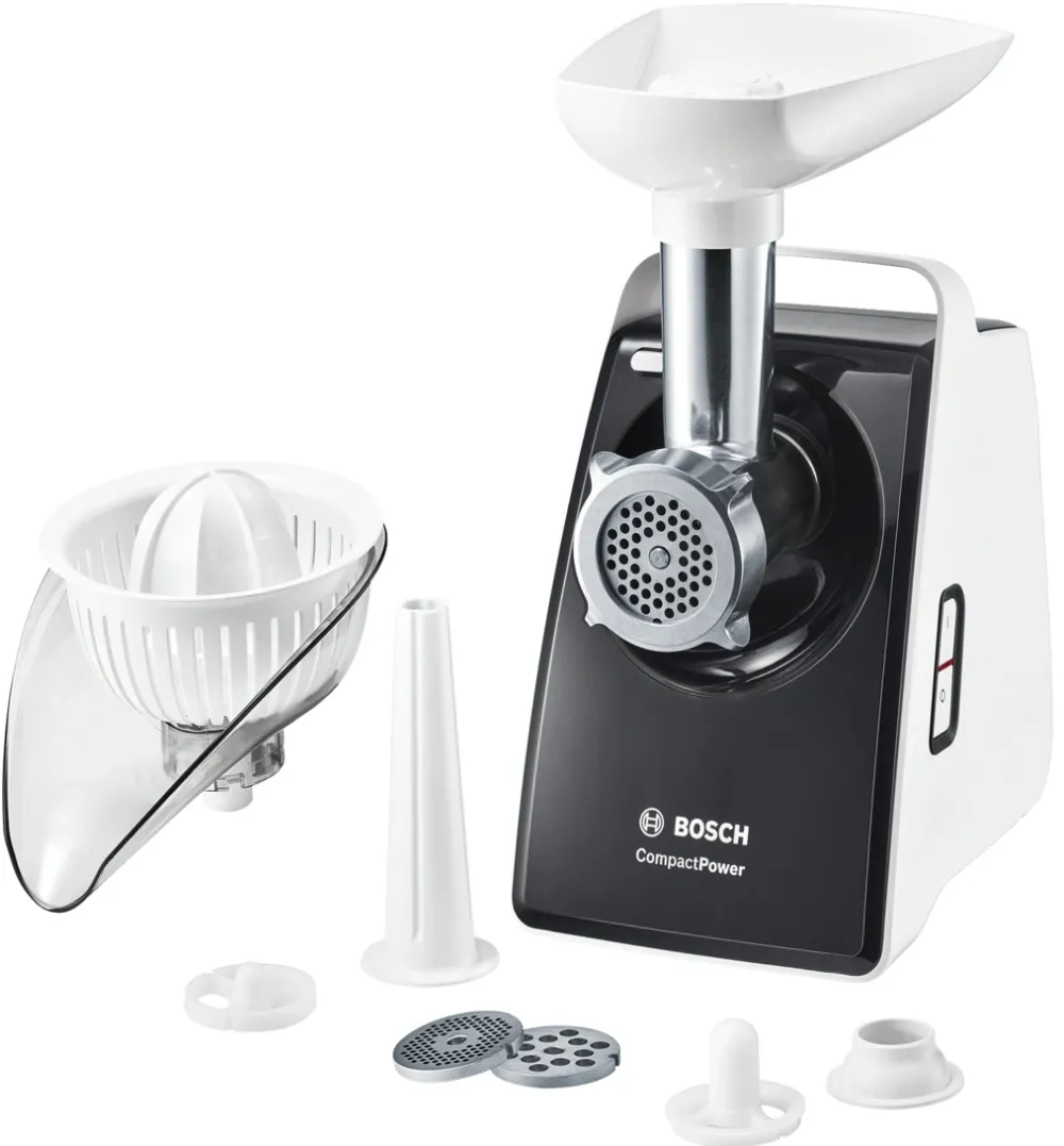 Masina de tocat electrica, Bosch, 1600 W, 2 viteze, 1.9 kg/min, Alb/Gri
