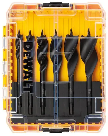 Set 6 burghie cu 3 caneluri pentru lemn DeWALT DT90238, EXTREME, 6 piese, 152mm lungime, cutie compatibila TSTAK pentru depozitare accesoriilor, potrivite pentru gaurire in lemn pana la 100mm adancime