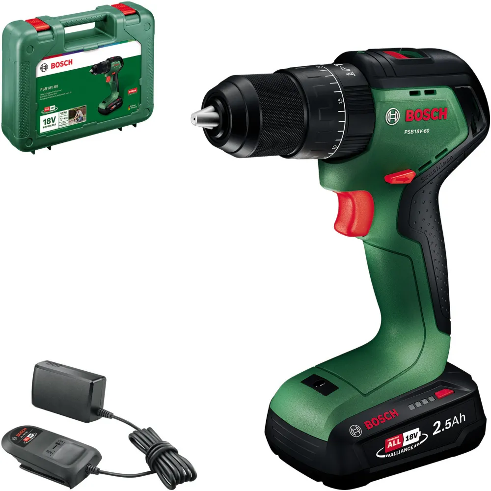 Masina de gaurit si insurubat cu percutie cu acumulator Bosch PSB 18V-60 06039D7301, 18V, cuplu max 51Nm, 0-500/0-1900 rpm, 28.500 bpm, 20 trepte torsiune, set 2 acumulatori + incarcator