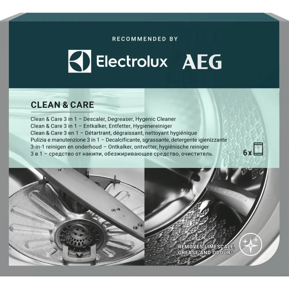 Solutie anticalcar Clean and Care 3x 1 pentru masini de spalat rufe & vase ELECTROLUX M2GCP601, (6 buc)