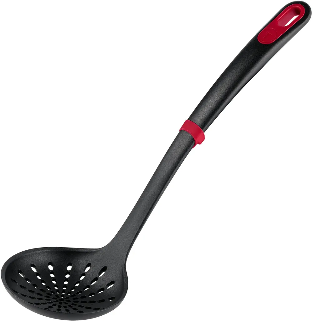 Lingura pentru strecurat Tefal Ingenio+, rezistenta la temperaturi inalte, compatibilitate cu masina de spalat vase, plastic, negru & rosu