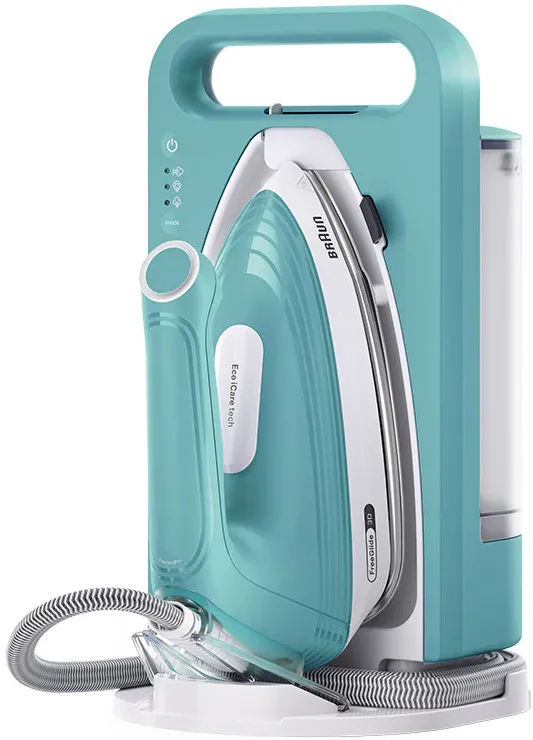Statie de calcat Braun UpStyle 2 IS2735GR, 2200W, 6 bar, jet de abur 420g/min, abur continuu 120g/min, maner certificat ergonomic, talpa EloxalPlus, rezervor detasabil 1.5 l, tehnologie FreeGlide 3D, oprire automata, turcoaz