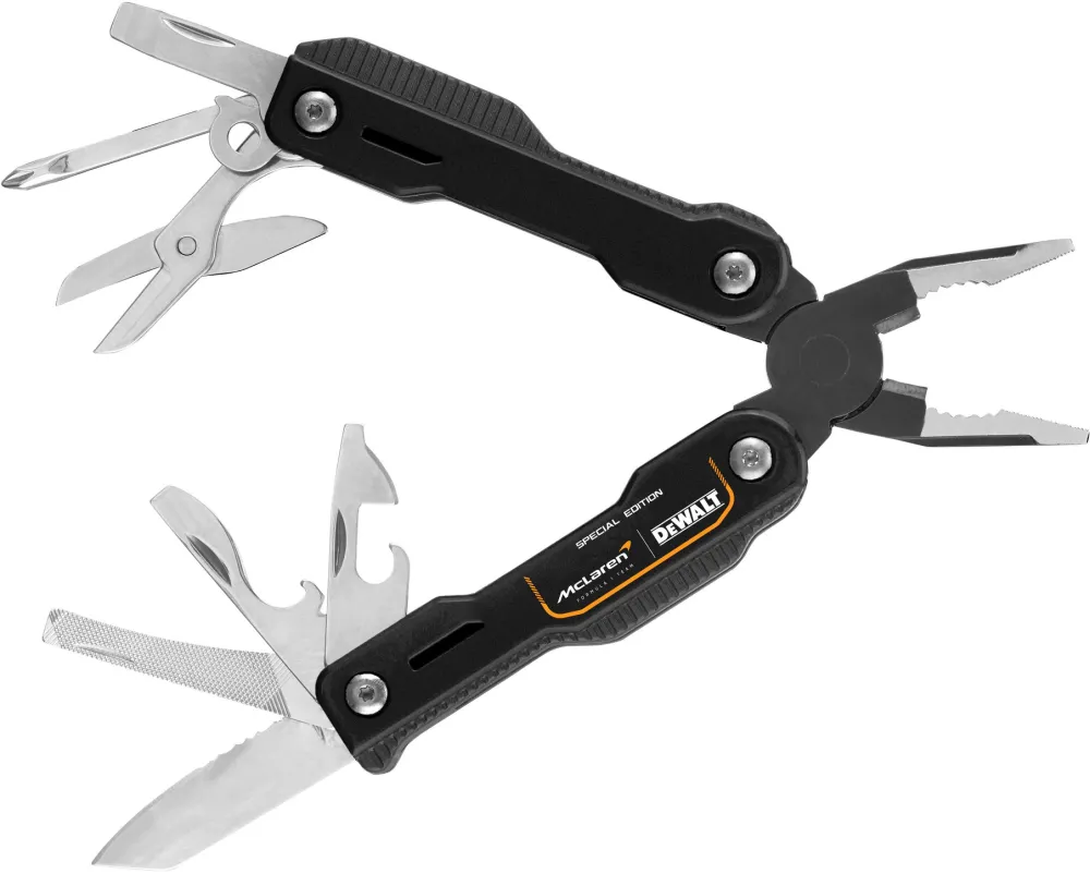 Unealta multifunctionala 16-in-1 DeWALT DWHT71844-9, editie speciala McLaren, din otel inoxidabil, acces rapid si usor, design compact pentru utilizare pe santier, solutia versatila pentru orice provocare, calitate si fiabilitate