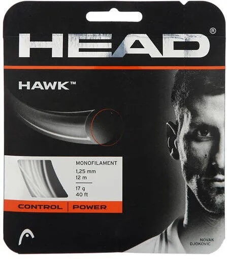 Snur tenis, HEAD, Alb, 1.25mm/12m, Hawk Monofilament Poliester Crystal Core Control+Power