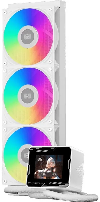 COOLER PCCooler "GT360M ARGB Display", skt. Intel si AMD, racire cu lichid, 3 x 120mm, viteza rotatie pompa 2600 RPM, 3000 RPM, ARGB adresabil, alb "GT360M ARG Display WH" (timbru verde 2.00 lei)
