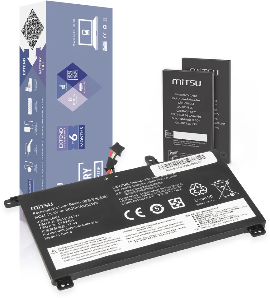 Battery 01AV493 for Lenovo ThinkPad T570 T580 P51S 2000 mAh (30 Wh) 15.2V