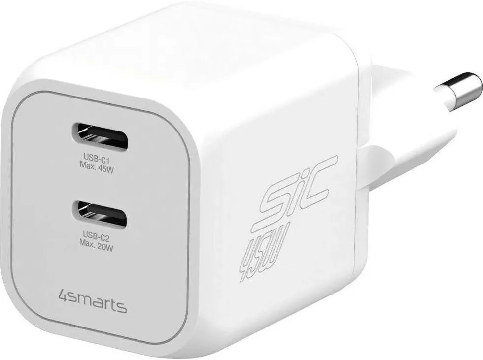 Incarcator retea 4smarts Dual SiC 45W PD 2x USB-C alb