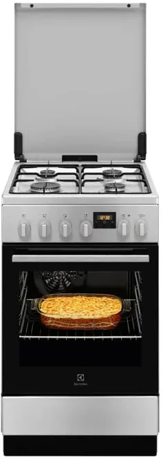 Aragaz Electrolux LKK564223X, Mixt, 4 arzatoare gaz, SteamBake-gatire cu abur; Aprindere integrata; Cuptor electric multif. 11 functii; Autocuratare catalitica; Timer, Iluminare cuptor; Grill; 50x60 cm, Siguranta plita; Clasa A; Capac metalic; Inox
