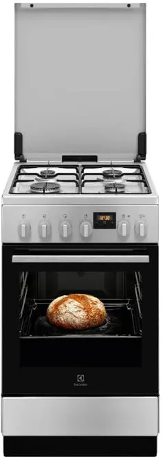 Aragaz Electrolux LKK560223X, Mixt, 4 arzatoare gaz, Gratare de fonta; SteamBake-gatire cu abur; Aprindere integrata; Cuptor electric multifunctional 11 functii; Timer, Iluminare cuptor; Grill; 50x60 cm, Siguranta plita; Clasa A; Capac metalic; Inox