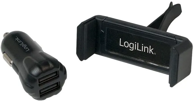 Lader Auto 2xUSB-A 10W + Telefoonhouder LogiLink Zw.