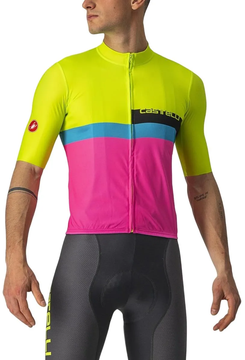 Castelli - tricou cu maneca scurta - A Blocco - galben fluo/magenta/albastru - XS