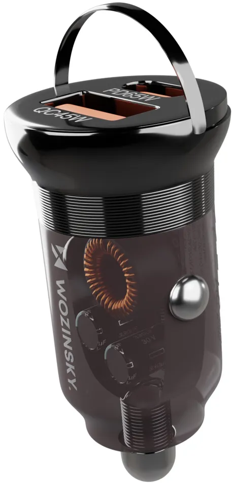 Wozinsky 65W Car Charger USB-C PD 65W / USB-A 45W QC 3.0 - Black
