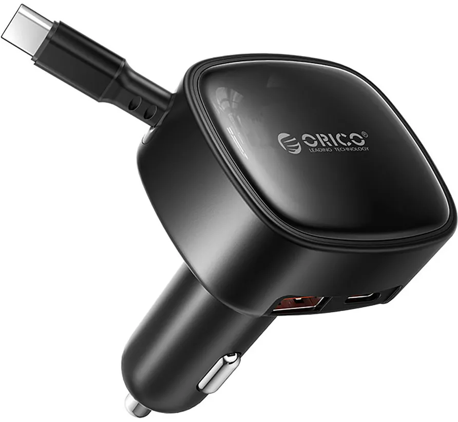 Orico FC-66-1A2C 66W Car Charger with Built-in Retractable USB-C Cable - Black