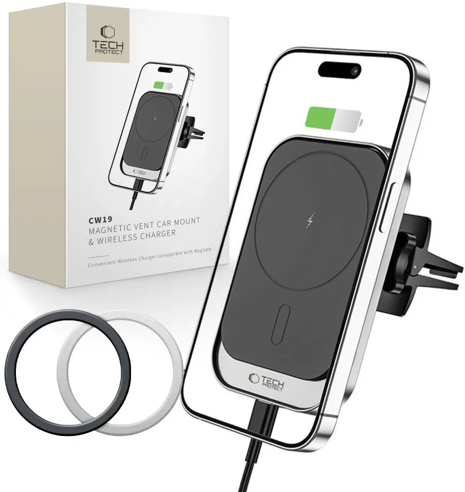Tech-Protect CW19 MagSafe magnetic car holder with 15W inductive charger for air vent - black