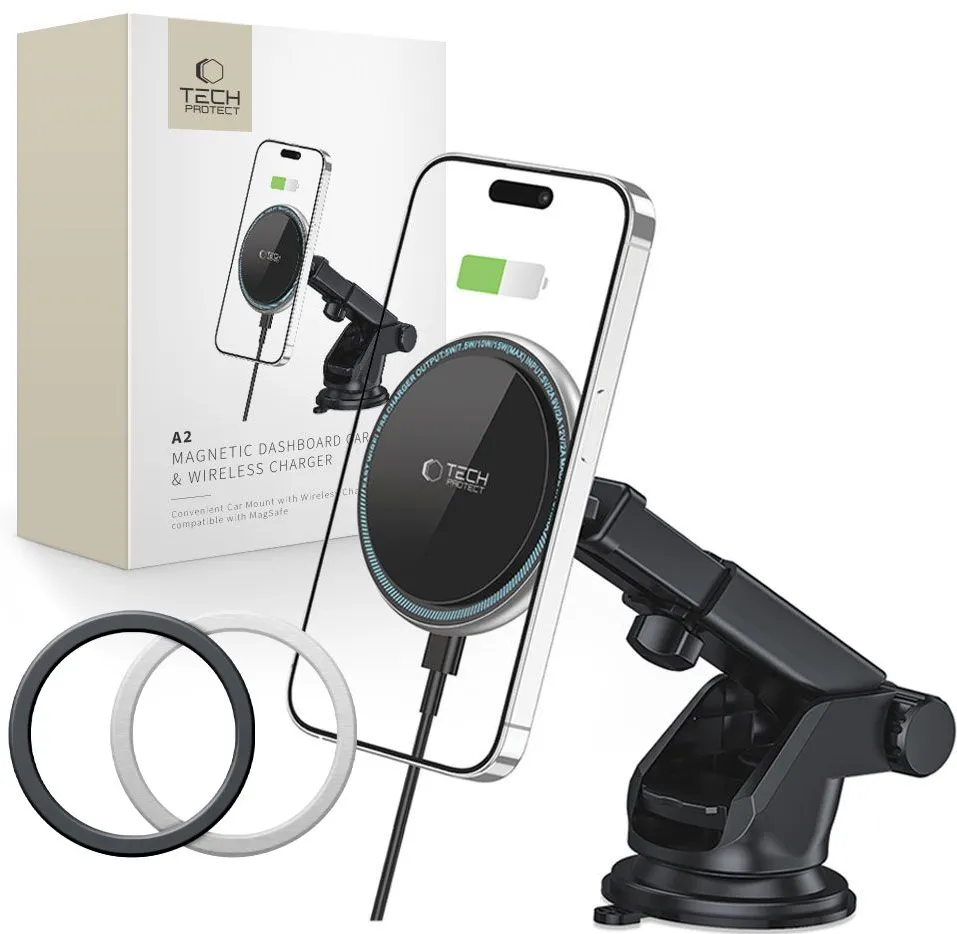 Tech-Protect A2 Car Phone Holder with MagSafe 15W Inductive Charger for Cockpit - Black