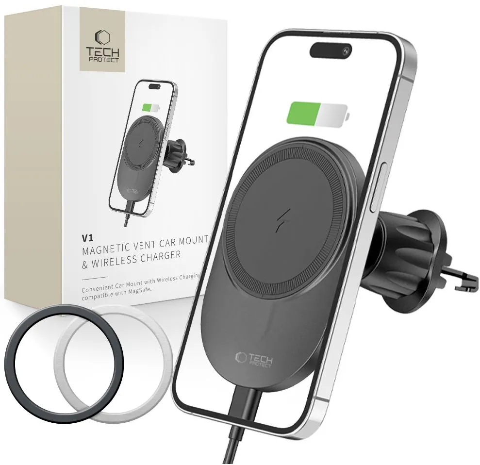 Tech-Protect MM15W-V1 Car Phone Holder with MagSafe 15W Inductive Charger for Air Vent - Black