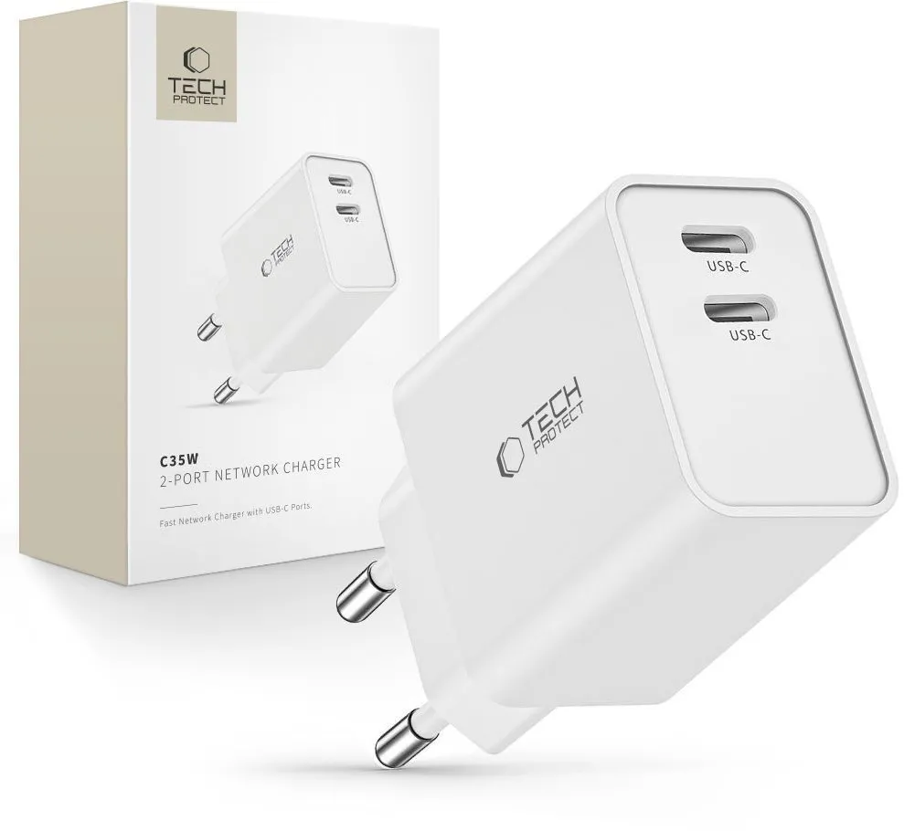 Tech-Protect C35W charger 2x USB-C PD 35W - white