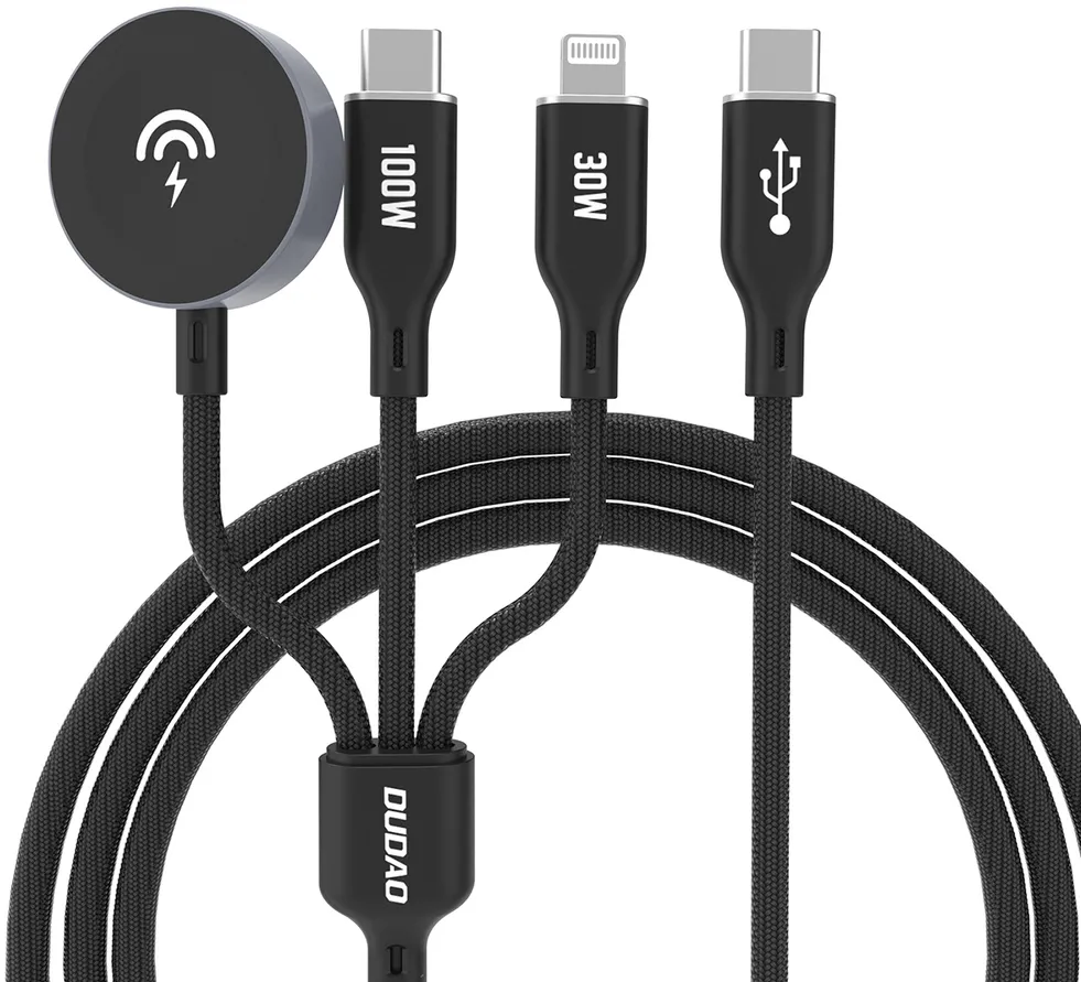 Apple Watch Dudao A12Max+ PD 100W 3in1 Charger Cable: USB-C Lightning 1.2m - Black