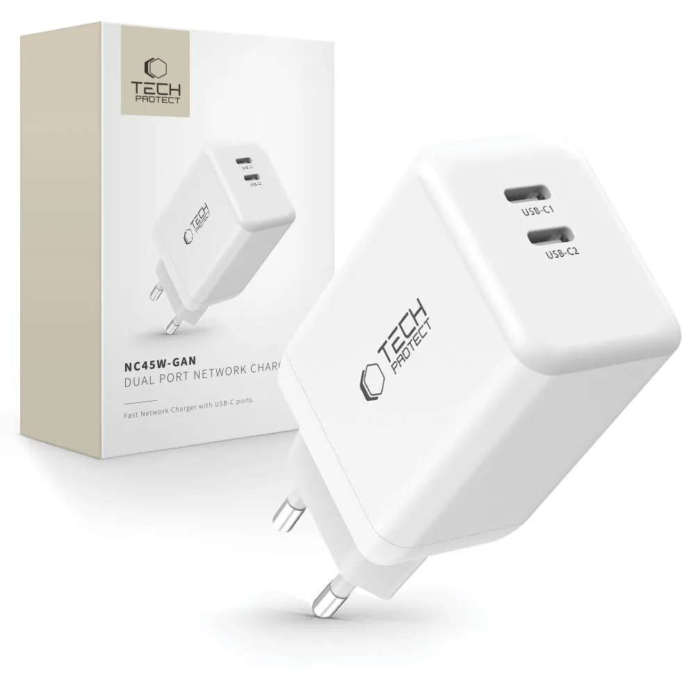 Tech-Protect NC45W-GAN 2-PORT PD45W Charger - White