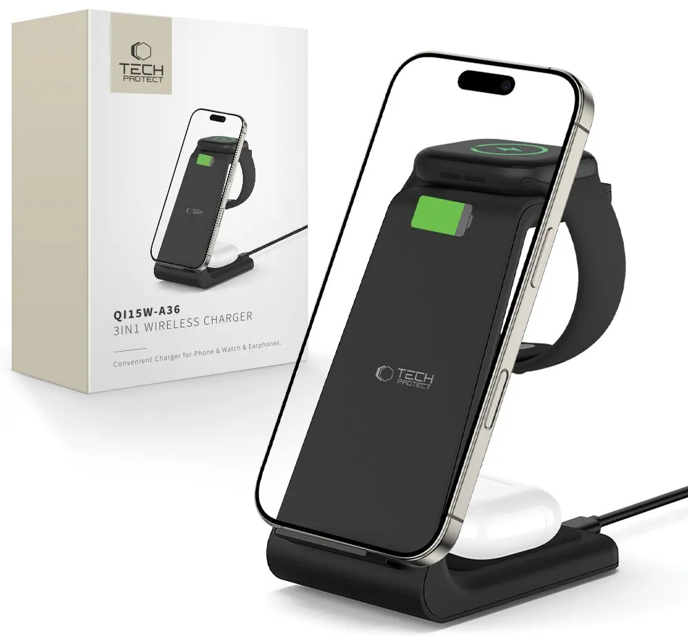 Tech-Protect QI15W-A36 3in1 Charging Station for Apple - Black