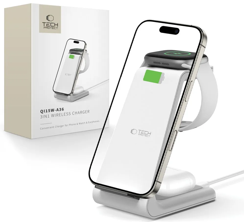 Tech-Protect QI15W-A36 3in1 Charging Station for Apple - White