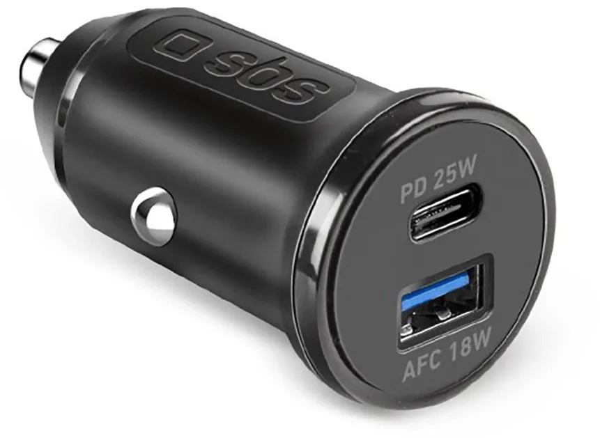 SBS TECRPD25W Car Charger 25W USB-A USB-C with Power Delivery - Black