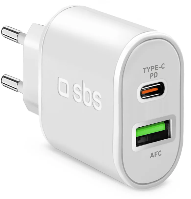SBS TETRPD20W 20W USB-A USB-C Wall Charger with Power Delivery - White