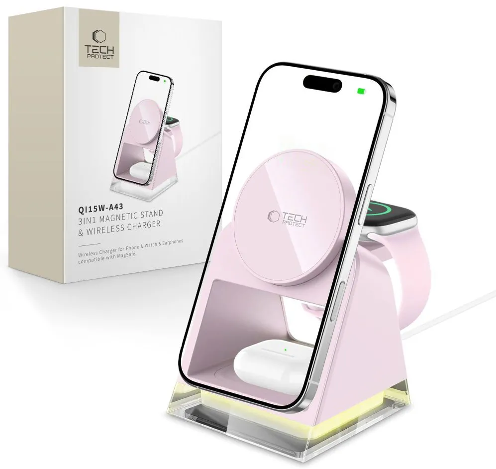 Tech-Protect QI15W-A43 3in1 MagSafe Inductive Charger - Pink