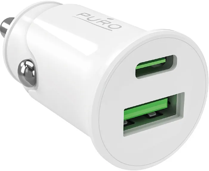 Puro Pro Lite Car Charger 1x USB-A + 1x USB-C Power Delivery 20W - White