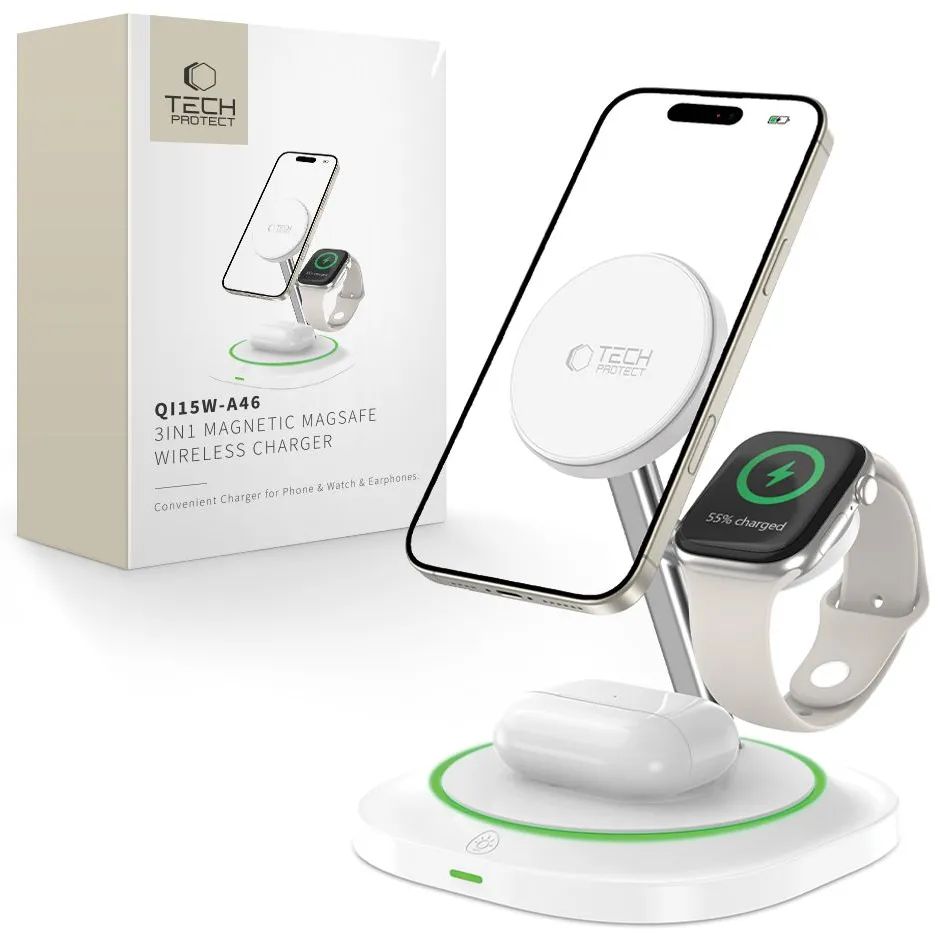 Tech-Protect QI15W-A46 3in1 Magnetic MagSafe Inductive Charger - White