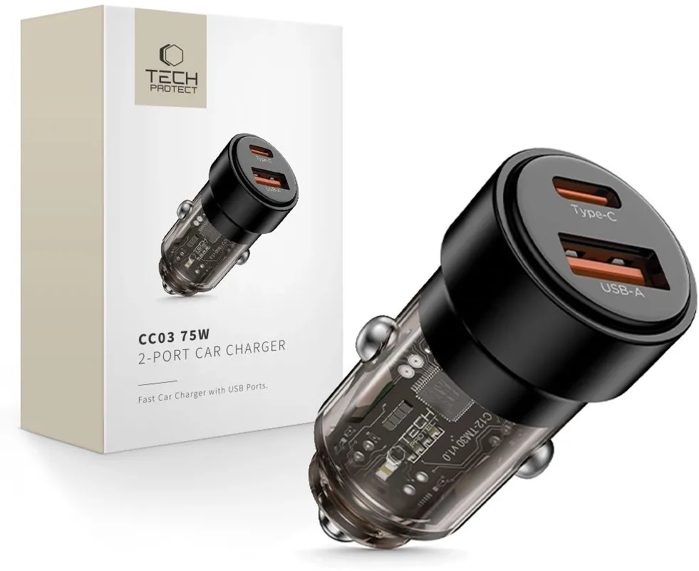 CC03 2-port PD75W car charger - black