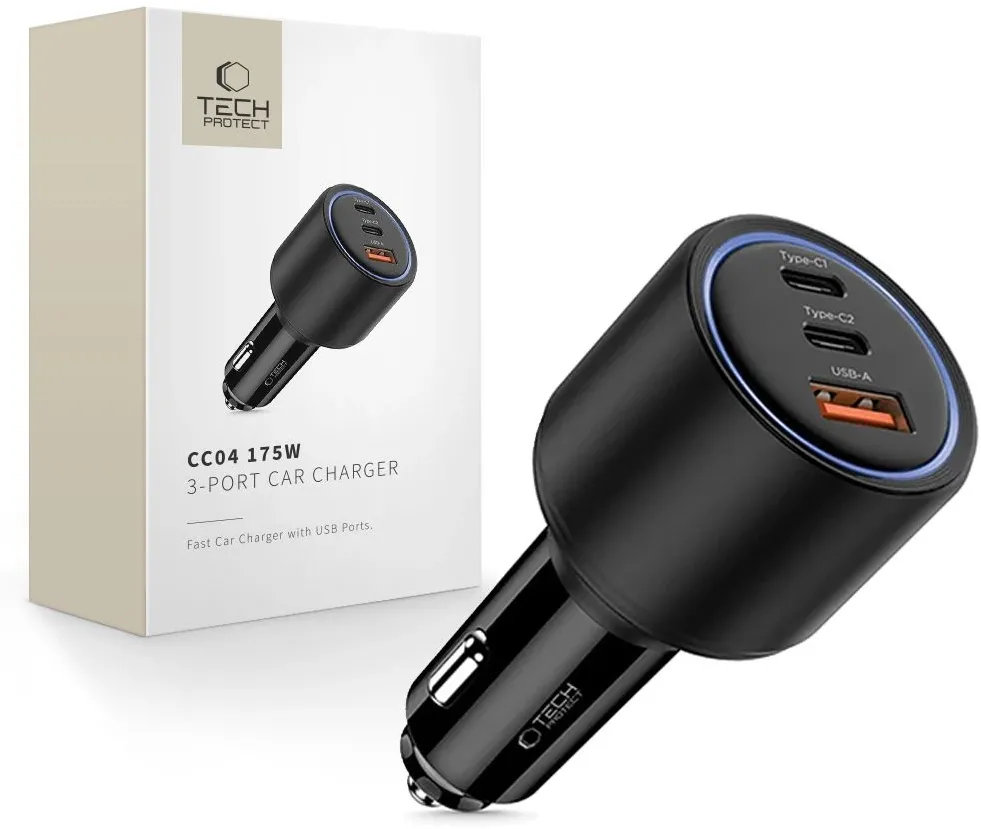 CC04 3-port PD175W car charger - black