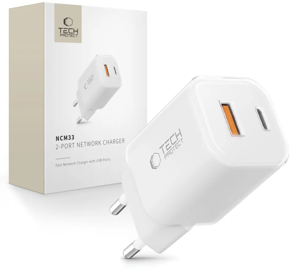 Tech-Protect NCM33W 2-port PD33W/QC3.0 wall charger - white