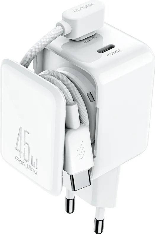 Joyroom JR-TCL05 45W GaN Wall Charger with Cable Organizer - White