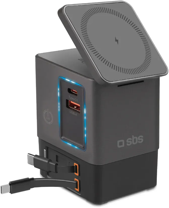 SBS Power Dock 6-in-1 with MagSafe, Stand, and USB-C Cables 65W – Black