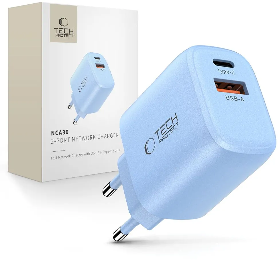 Tech-Protect NCA30 PD 30W QC3.0 USB-A / USB-C Wall Charger - Blue