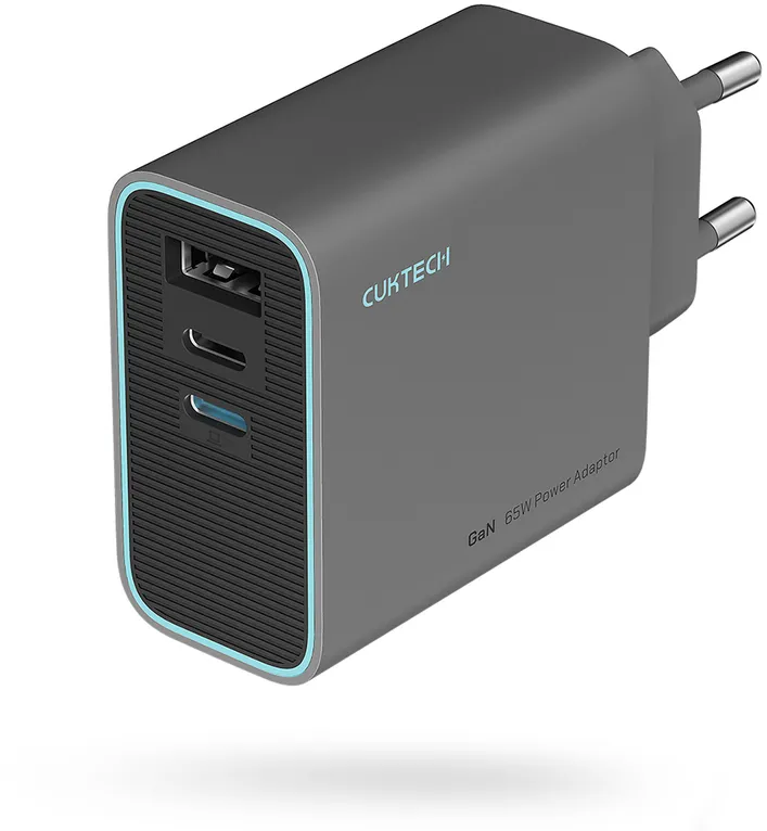 Cuktech CUKAD653EUGR 65W GaN Wall Charger 2 x USB-C 1 x USB-A - Gray