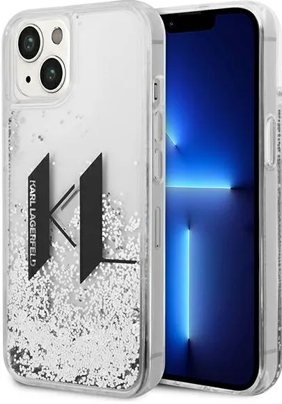 Karl Lagerfeld Liquid Glitter Big KL case for iPhone 14 - silver