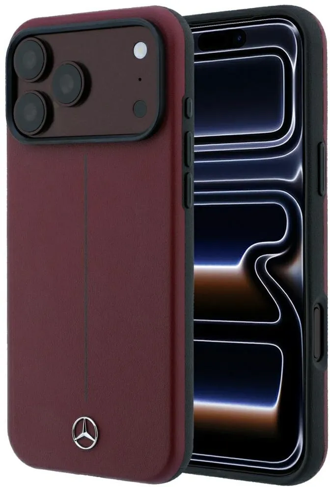 Mercedes Leather Semi Wrap Iconic Line MagSafe case for iPhone 18 Pro Max / 17 Pro Max - burgundy