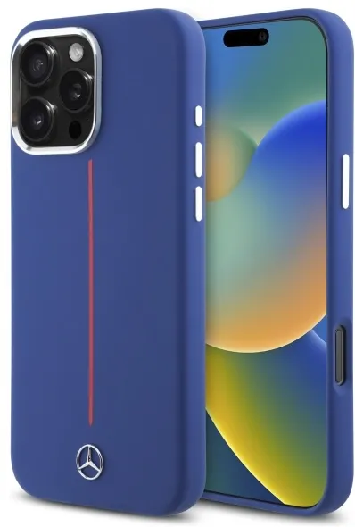 Mercedes Silicone Red Stripe MagSafe Case for iPhone 16 Pro Max - Navy Blue