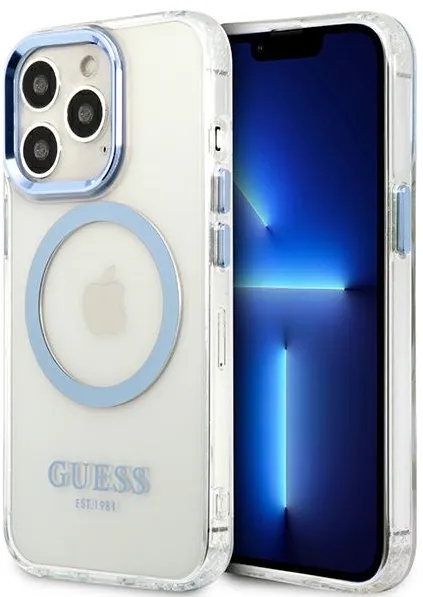 Guess Metal Outline MagSafe Case for iPhone 13 Pro / iPhone 13 - Blue