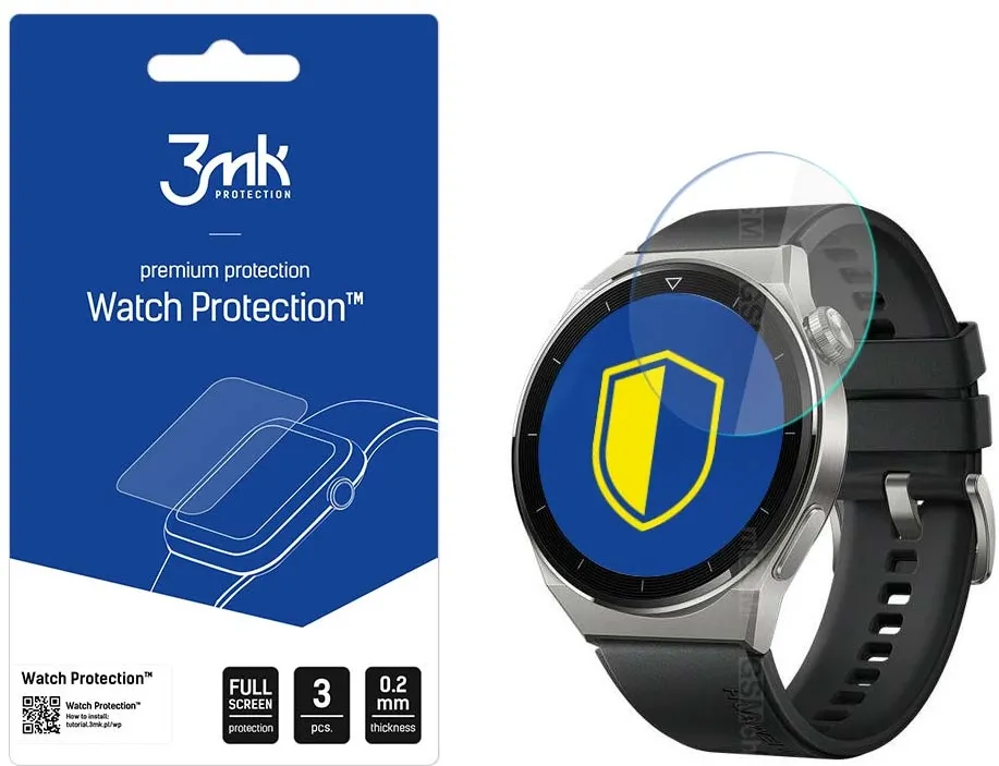 3mk Watch Protection™ v. FlexibleGlass hybrid glass on Huawei Watch GT 3 Pro 46 mm