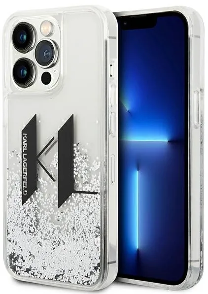 Karl Lagerfeld Liquid Glitter Big KL case for iPhone 14 Pro - silver