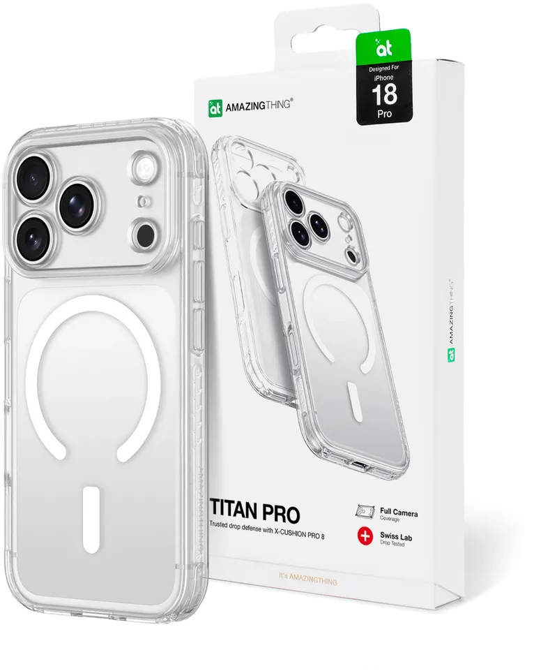 AmazingThing Titan Pro Lens Case for iPhone 18 Pro with Camera Cover and Lanyard Mount, MagSafe Compatible - Clear
