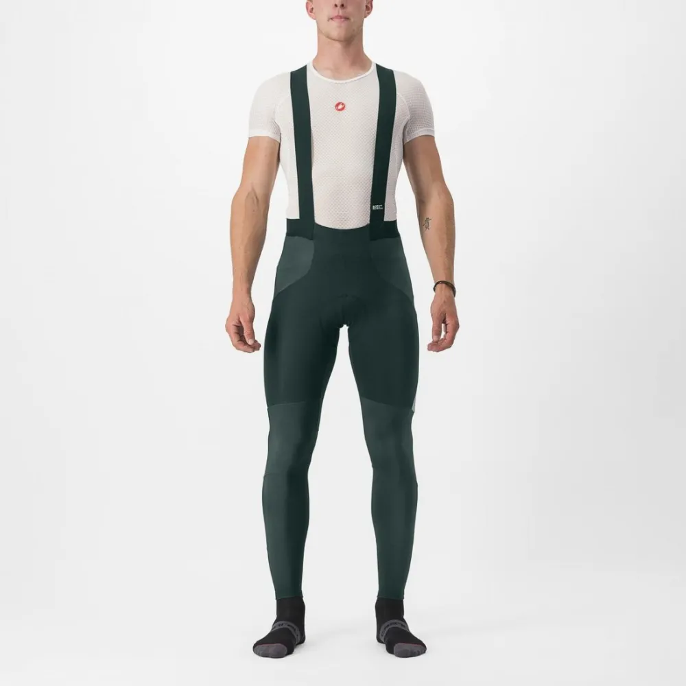 Castelli - pantaloni ciclism lungi cu bretele - Sorpasso Ros Bibtight - verde - S
